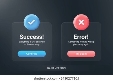 EPS Erfolg und Fehler Pop-up-Meldung Voll editierbar und Vektor DUNKLE VERSION