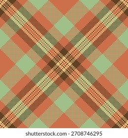 Eps tartan background texture, down check seamless fabric. Multicolored textile vector plaid pattern in orange and neutral colors palette.