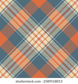 Eps textile check seamless, duvet background plaid pattern. Tattersall tartan texture fabric vector in cyan and orange colors palette.