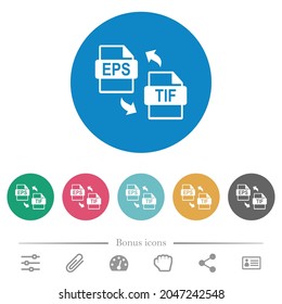 EPS TIF file conversion flat white icons on round color backgrounds. 6 bonus icons included.