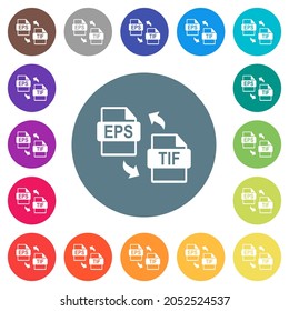 EPS TIF file conversion flat white icons on round color backgrounds. 17 background color variations are included.
