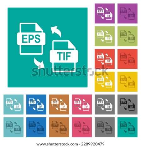 EPS TIF file conversion multi colored flat icons on plain square backgrounds. Included white and darker icon variations for hover or active effects.