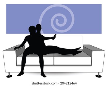 EPS Vector 10 - couple silhouette on sofa