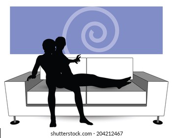 EPS Vector 10 - couple silhouette on sofa