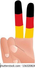 EPS Vector 10 of  male hand gesturing peace sign in German Flag