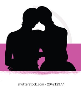 EPS Vector 10 - silhouette of a couple woman man in bed