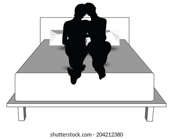 EPS Vector 10 - silhouette of a couple woman man in bed