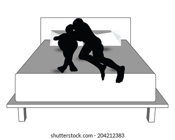  EPS Vector 10 - silhouette of a couple woman man in bed