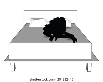  EPS Vector 10 - silhouette of a couple woman man in bed