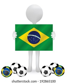 EPS Vector 10 - small 3d man hands holding a Brazil Flag
