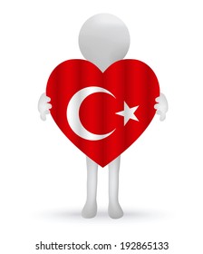 EPS Vector 10 - small 3d man hands holding a Turkish flag