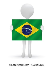 EPS Vector 10 - small 3d man hands holding a Brazil Flag