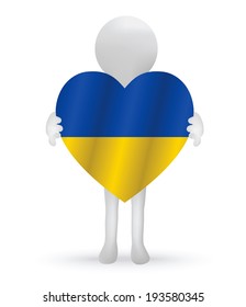 EPS Vector 10 - small 3d man hands holding a Ukranian flag