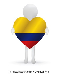 EPS Vector 10 - small 3d man holding a Colombia flag