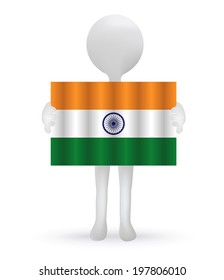 EPS Vector 10 - small 3d man holding an Indian Flag