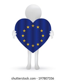 EPS Vector 10 - small 3d man holding an European Union Flag