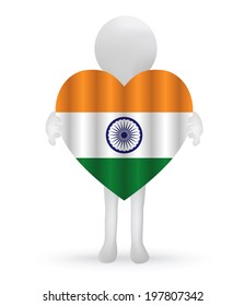 EPS Vector 10 - small 3d man holding an Indian Flag