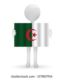 EPS Vector 10 - small 3d man holding a Algerian Flag