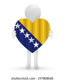 EPS Vector 10 - small 3d man holding a Bosnia Herzegovinan Flag