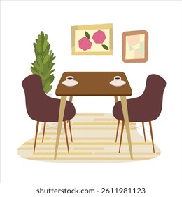 EPS vector clipart depicting a cafe chair and table, ideal for restaurant menus, website design, or other design projects needing a simple cafe setting illustration.