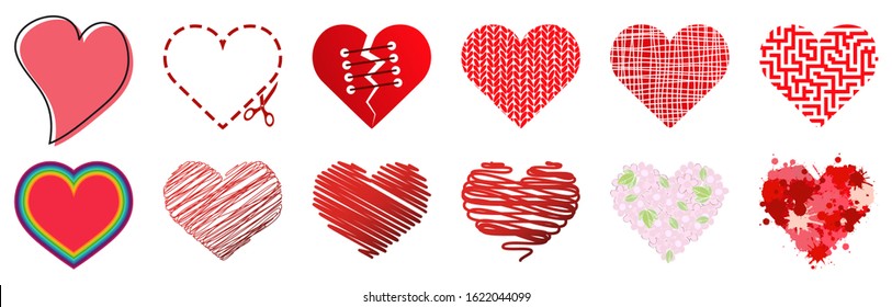 EPS vector collection of different hearts symbolizing love, for valentine time