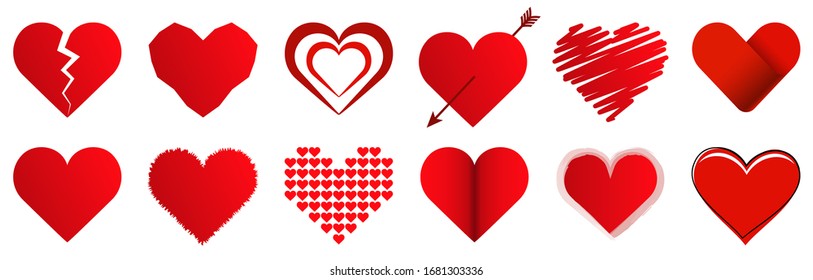 EPS vector collection of different hearts symbolizing love, for valentine time