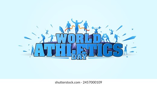 Eps Ilustración vectorial de los jugadores de atletismo deportivo de fondo con texto 3d día mundial de atletismo.