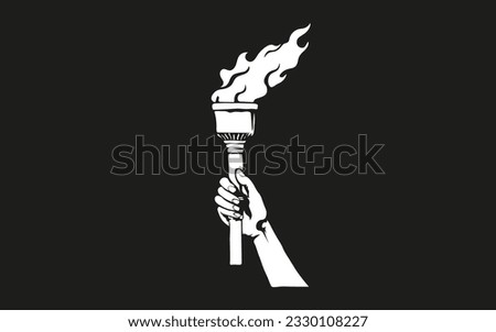 eps vector logo illustration of a human hand holding or carrying a race or sport torch suitable for a tournament or sports party logo in retro vintage style