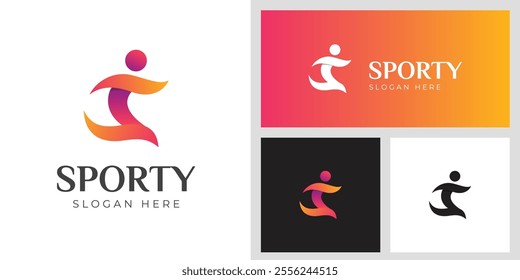 EPS Vector Logo Of Running sport abstract logo design gradient color with a human run graphic concept for sport training coach logo template