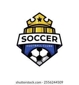 EPS Vector Logo Of Soccer Football club badge sport design with shield and crown for king soccer club logo template