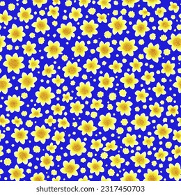 eps vector seamless pattern fashion print yellow flowers on navy blue background floral texture illustration botanical art ornament flora garden image colorful plant modern flora bloom beauty endless 