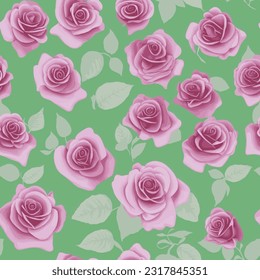 eps vector seamless pattern fashion print pink roses on green background floral texture illustration botanical art ornament flora garden image colorful plant modern flora bloom beauty endless 