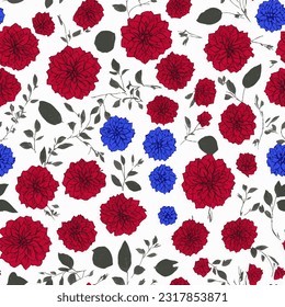 eps vector seamless pattern fashion print red blue flowers background floral texture illustration botanical art ornament flora garden image colorful plant modern flora bloom beauty endless 