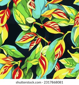 eps vector seamless pattern fashion print green red retro tree leaves background floral texture illustration botanical art ornament flora garden image colorful plant modern flora bloom beauty endless 