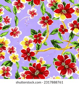 eps vector seamless pattern fashion print red yellow flowers background floral texture illustration botanical art ornament flora garden image colorful plant modern flora bloom beauty endless repeating