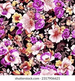 eps vector patrón sin fisuras imprimir flores púrpura fondo textura floral ilustración arte botánico ornamento flora jardín imagen planta colorida flora moderna belleza inagotable repetición repetitiva