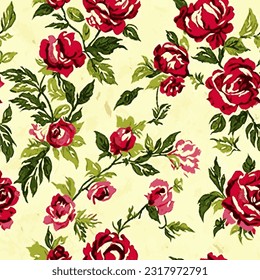 eps vector seamless pattern fashion print red flowers yellow background floral texture illustration botanical art ornament flora garden image colorful plant modern flora bloom beauty endless repeating