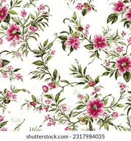 eps vector seamless pattern fashion print pink flowers white background floral texture illustration botanical art ornament flora garden image colorful plant modern flora bloom beauty endless repeating