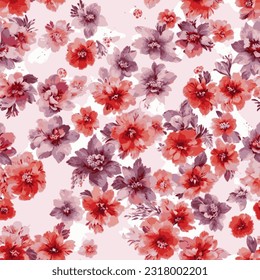 eps vector seamless pattern fashion print red flowers pink background floral texture illustration botanical art ornament flora garden image colorful plant modern flora bloom beauty endless repeating