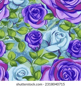 eps vector seamless pattern fashion print blue and purple roses floral texture illustration botanical art ornament flora garden image colorful plant modern flora bloom beauty endless repeating