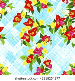 eps vector seamless pattern fashion print red yellow flowers background floral texture illustration botanical art ornament flora garden image colorful plant modern flora bloom beauty endless repeating