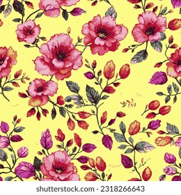eps vector seamless pattern fashion print pink floral yellow background floral texture illustration botanical art ornament flora garden image colorful plant modern flora bloom beauty endless repeating