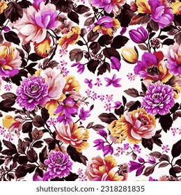 eps vector seamless pattern fashion print purple floral background floral texture illustration botanical art ornament flora garden image colorful plant modern flora bloom beauty endless repeating