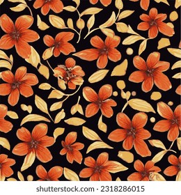 eps vector seamless pattern fashion print orange flowers background floral texture illustration botanical art ornament flora garden image colorful plant modern flora bloom beauty endless repeating