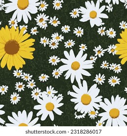 eps vector seamless pattern fashion print daisies background floral texture illustration botanical art ornament flora garden image colorful plant modern flora bloom beauty endless repeating