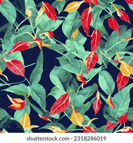 eps vector seamless pattern fashion print tropical leaves background floral texture illustration botanical art ornament flora garden image colorful plant modern flora bloom beauty endless repeating