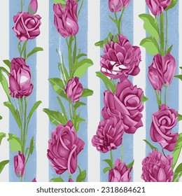 eps vector seamless pattern fashion print pink flowers striped background floral texture illustration botanical art ornament flora garden image colorful plant modern flora bloom beauty endless repeat