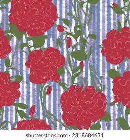 eps vector seamless pattern fashion print red flowers on striped background floral texture illustration botanical art ornament flora garden image colorful plant modern flora bloom beauty endless