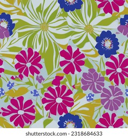 eps vector seamless pattern fashion print colorful flowers background floral texture illustration botanical art ornament flora garden image colorful plant modern flora bloom beauty endless repeat