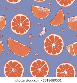 eps vector seamless pattern fashion print colorful orange background citrus texture illustration botanical art ornament vegan image colorful delicious modern fruit bloom beauty endless repeat